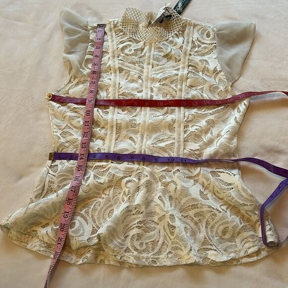 Papermoon Sz Large Short Sleeve Cream Off White Peplum Lace Crochet Cut Out - Picture 10 of 11